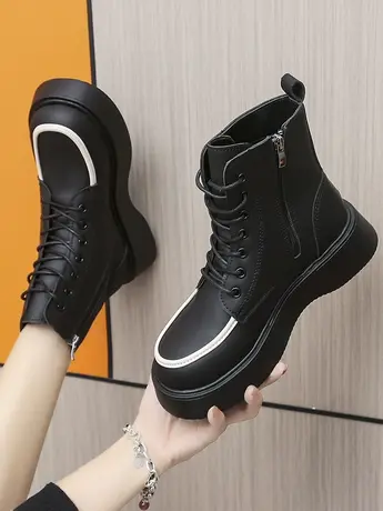 马丁靴女春秋单靴2023新款厚底内增高爆款瘦瘦机车子配裙子小短靴商品大图