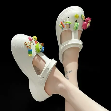 增高厚底洞洞鞋女ins潮夏季时尚网红外穿卡通松糕沙滩包头凉拖鞋商品大图