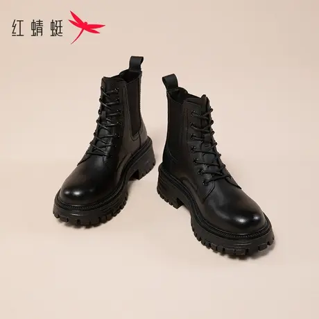红蜻蜓女鞋真皮马丁靴女款2023冬季新款显脚小靴子英伦厚底短靴潮商品大图