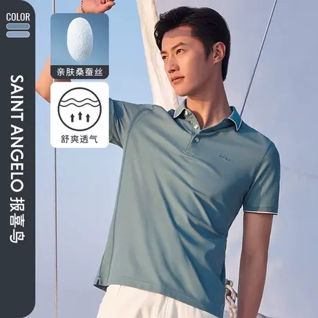 【冰丝棉桑蚕丝】报喜鸟夏季男休闲凉爽透气短袖POLO衫男T恤图片