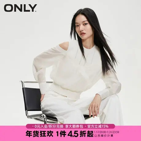 ONLY2023冬季新款时尚宽松拼接假两件圆领短款雪纺衫女商品大图