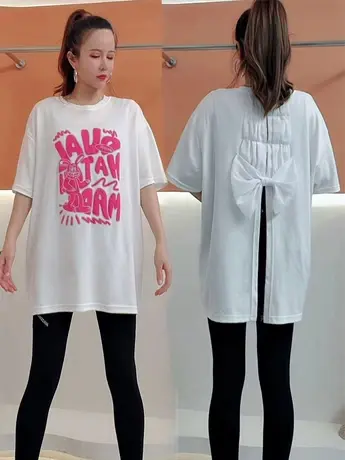 2023新款韩版洋气显瘦中长款镂空t恤宽松遮肉时尚潮流甜美短袖潮图片