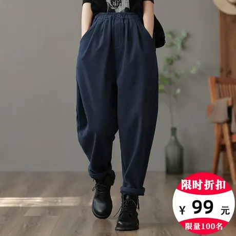 dza 休闲加绒裤子女冬季2023新款外穿加厚长裤宽松裤腿直筒哈伦裤图片