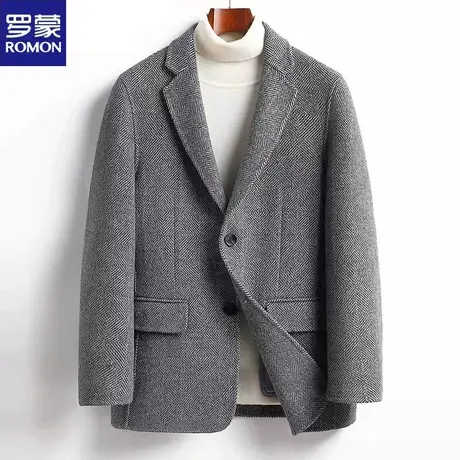 罗蒙秋冬男士羊毛双面呢大衣韩版青年无羊绒短款呢子西服外套毛呢图片