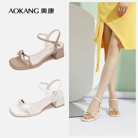 【门店发货】奥康女鞋 夏季新款透气仙女风蝴蝶结露脚背优雅凉鞋图片