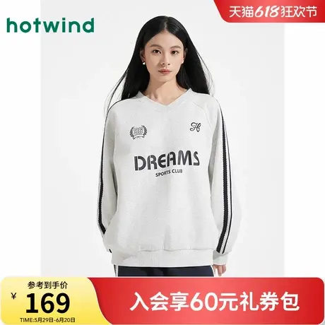 热风卫衣2025年春季新款运动风V领卫衣印花棒球服潮球衣V领上衣女商品大图