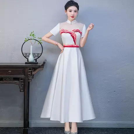 高中大学生大合唱演出服模特礼仪小姐颁奖礼服迎宾接待中式旗袍裙图片