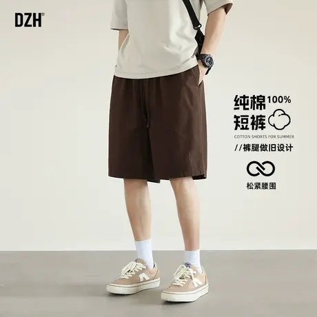 男士咖啡色纯棉短裤男款夏季休闲直筒裤做旧工装裤五分裤2025新款商品大图