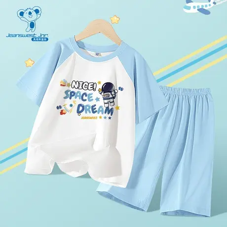 真维斯2025夏季新款小小少年儿童短袖T恤棉插肩袖百搭家居套装商品大图