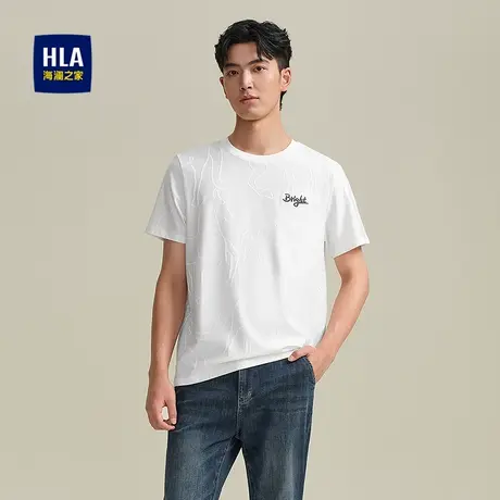 HLA/海澜之家圆领短袖T恤2025春夏新提花绣花质感时尚舒适上衣男图片