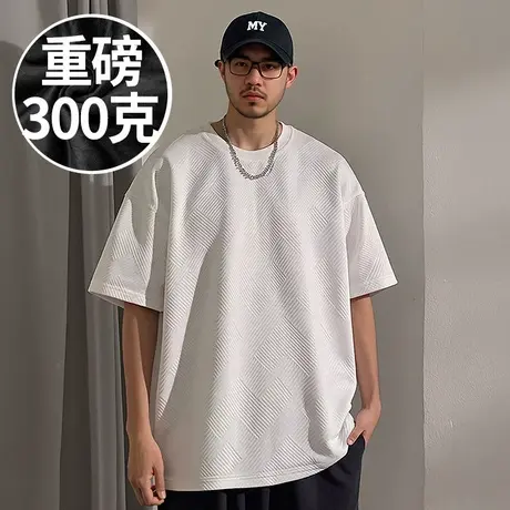 2025新款美式潮牌重磅男士胖子T恤短袖加肥加大码男装半截袖夏季商品大图