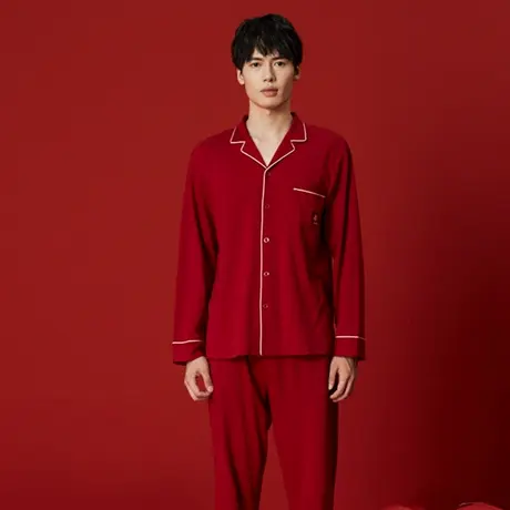 秋鹿【清仓仅剩大码】秋季红色睡衣结婚新婚纯棉男士家居服女春秋商品大图