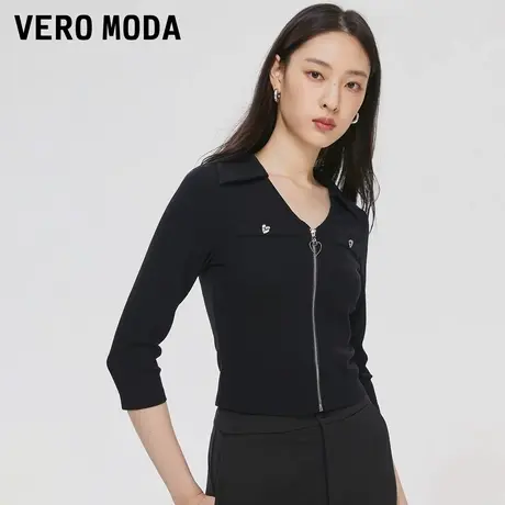 Vero Moda奥莱T恤上衣秋冬清仓甜辣V领拉链简约休闲百搭开衫女商品大图