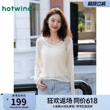热风打底衫2025年春季新款女士镂空V领绑带针织衫潮流气质上衣商品大图