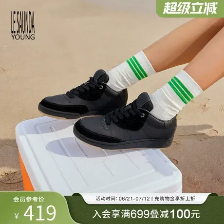 莱尔斯丹YOUNG圆头低帮系带黑色简约显瘦休闲运动板鞋女5M32001商品大图