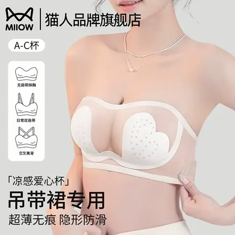 猫人超薄无肩带内衣舞蹈生专用防滑防走光无痕一片式裹胸美背抹胸商品大图