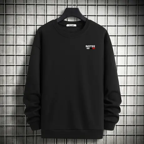 黑色卫衣男秋冬加绒加厚无帽宽松潮流百搭保暖摇粒绒圆领长袖t恤商品大图