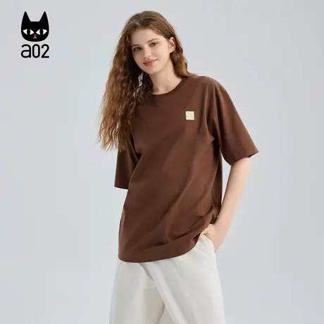 a02黑猫系列美拉德宽松圆领短袖T恤女2025新款夏季设计感上衣半袖图片