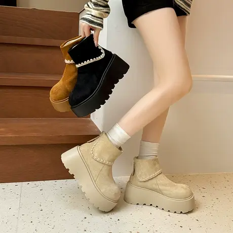 厚底增高雪地靴女款2025新款秋季加绒加厚保暖短靴小个子时尚靴子图片