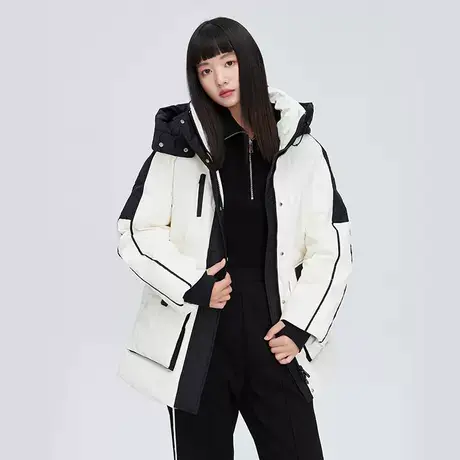 艾莱依悦动撞色大衣女年轻时髦腰部抽褶设计感保暖防风短款羽绒服图片