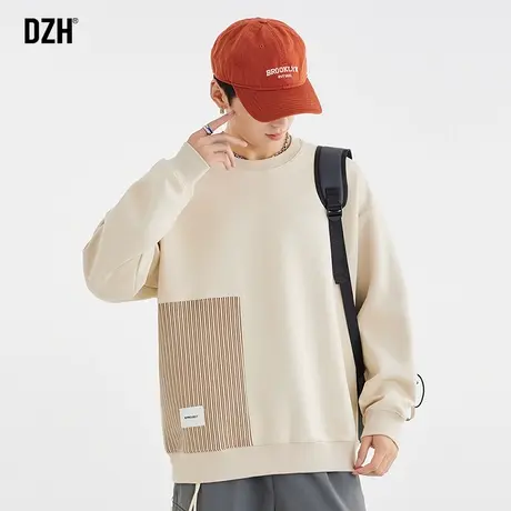 男士拼接长袖卫衣男重磅圆领2023新款秋季学生上衣男款外套打底衫商品大图