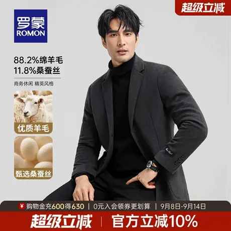 【含绵羊毛+桑蚕丝】罗蒙男士商务短款毛呢大衣2025秋季新款外套商品大图
