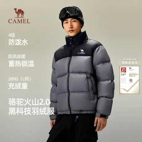 骆驼火山羽绒服男秋冬季2025新款加绒加厚保暖短款情侣面包服外套商品大图