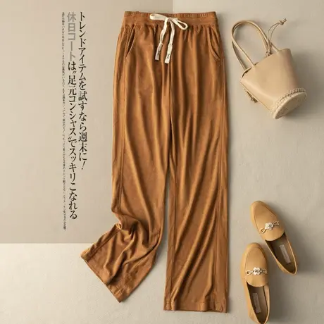 松紧腰系带休闲裤宽松文艺复古阔腿裤百搭显瘦工装裤2022秋季新款商品大图