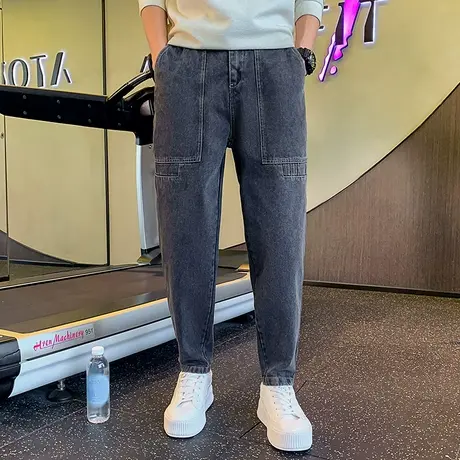 牛仔裤男春秋季潮牌2023新款修身小脚长裤青年痞帅轻熟哈伦裤九分商品大图