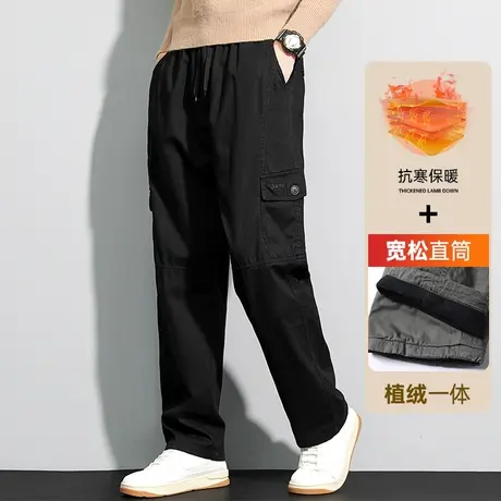男士秋冬裤子加绒工装裤男款黑色宽松直筒大码纯棉休闲裤冬季男裤商品大图