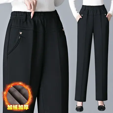 哈伦西装裤女冬季2023新款蝴蝶刺绣大码休闲裤中年妈妈加绒烟管裤图片