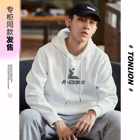 [商场同款]唐狮春秋季男卫衣胸前图案套头连帽卫衣休闲宽松百搭商品大图