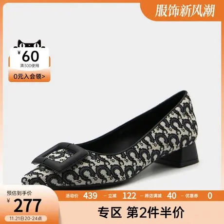 千百度女鞋春季新款舒服平底复古女单鞋气质低跟通勤休闲浅口时尚商品大图