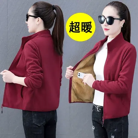 女装抓绒外套女2022新年加绒加厚休闲2023年新款女士运动夹克上衣图片