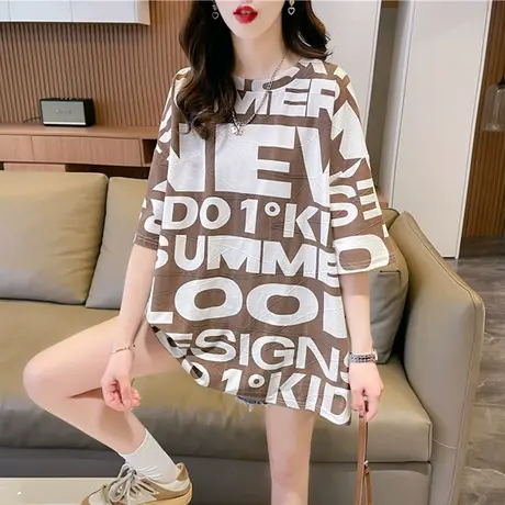 小众设计感短袖t恤女夏季韩版宽松大码女装中长款学生百搭上衣服商品大图