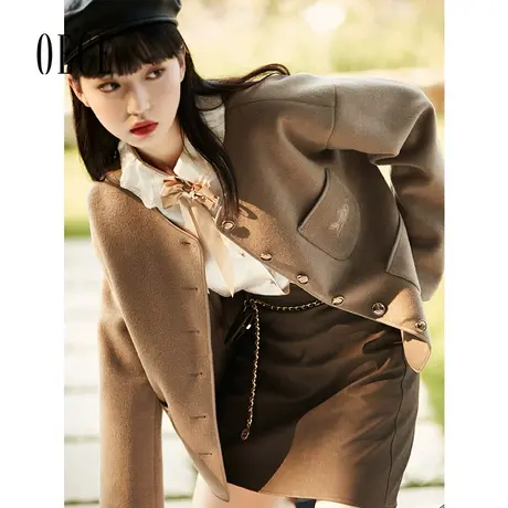 Oece复古短款外套秋冬季新款女装设计感小个子气质大衣商品大图