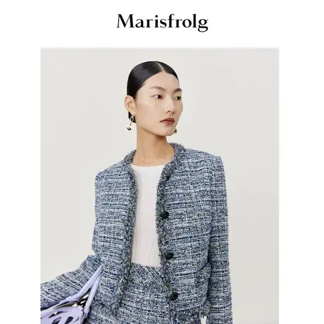 【法国进口面料】玛丝菲尔23年春装新款蓝色法式小香风短外套女商品大图