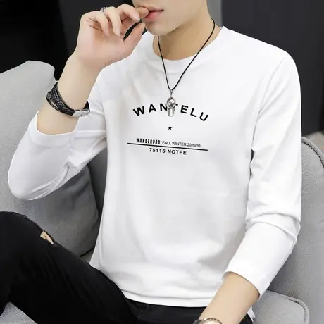 长袖t恤男士纯棉秋季2024新款上衣服内搭体恤打底衫男生秋衣薄款商品大图