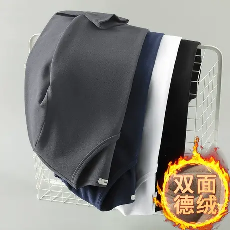 长袖t恤男装V领上衣服潮流秋冬加绒保暖双面绒德绒打底衫纯色体恤商品大图