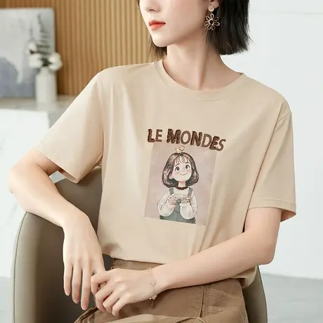 纯棉t恤女夏2023年新款时尚设计感宽松上衣女士洋气显瘦短袖体恤商品大图
