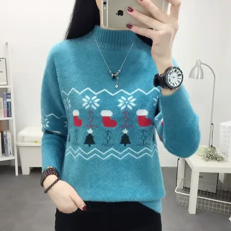 女士水貂绒毛衣女冬季保暖新款爆款加厚打底衫内搭宽松外穿上衣商品大图