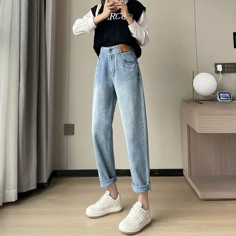 牛仔裤女老爹裤子春秋季新款浅色薄款高腰宽松显瘦直筒裤哈伦垮裤商品大图