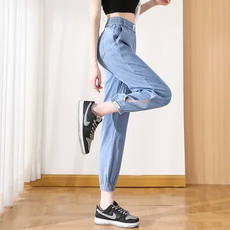 八分天丝哈伦牛仔裤女夏季薄款2023新款冰丝运动裤九分休闲裤子夏商品大图