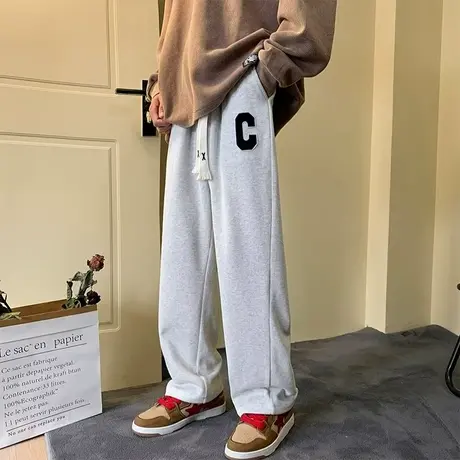 国潮美式阔腿运动裤女拖地长裤子秋冬韩版高街潮牌宽松直筒休闲裤图片