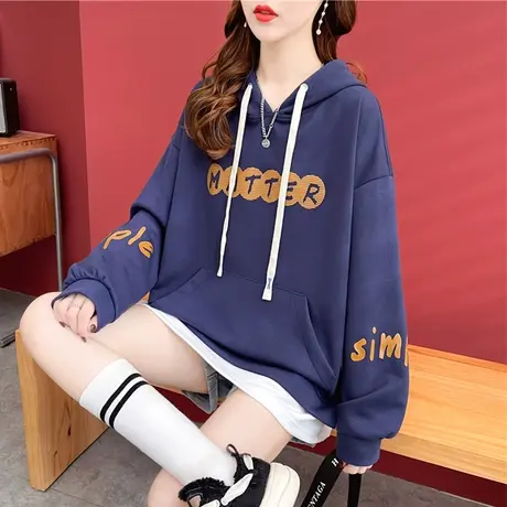 早秋设计感小众连帽卫衣女春秋韩版宽松初秋薄款假两件上衣外套潮商品大图