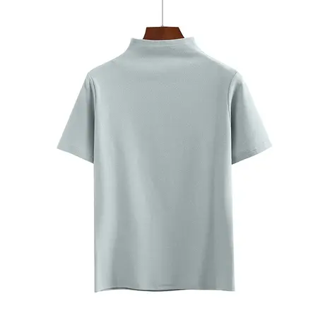 夏季新款纯白韩版半高领宽松纯色休闲短袖体恤上衣内搭女打底衫图片