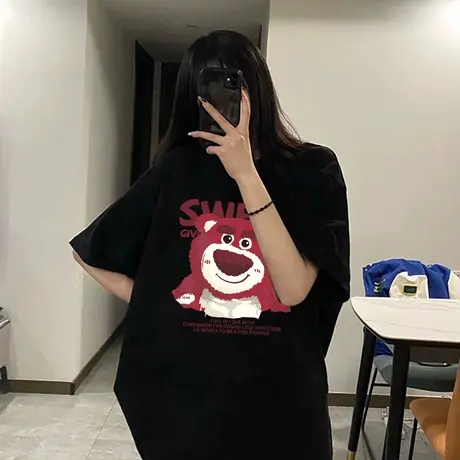 短袖t恤女2023新款夏季大码纯棉美式街头风ins潮复古港风百搭上衣商品大图