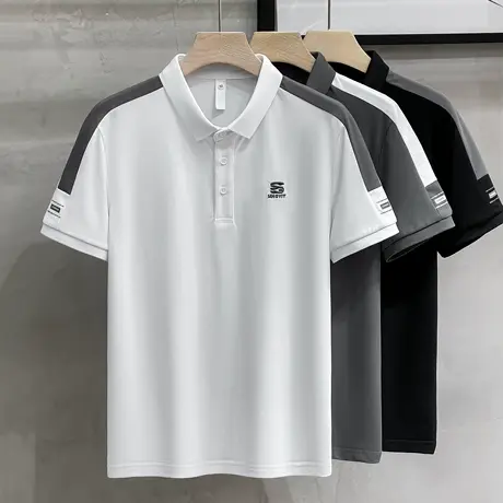 日系高级感拼接设计轻商务polo衫男装夏季短袖t恤男有领体恤上衣商品大图