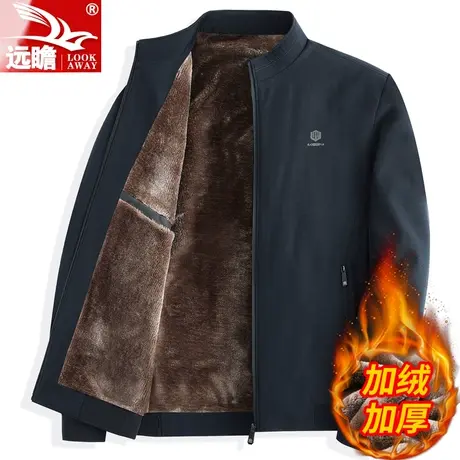 爸爸装外套秋冬季加绒加厚上衣2024新款中年春装夹克男士立领棉服商品大图