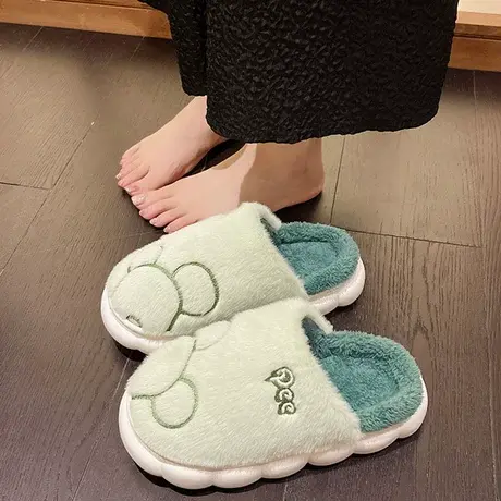 暴力熊棉拖鞋女士冬季2023新款室内家居防滑保暖毛绒拖鞋情侣棉鞋商品大图
